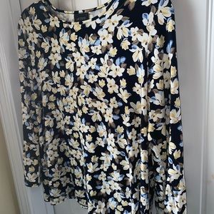 J Jill wearever collection crew neck top SizeS floral blue/beige 3/4 sleeve